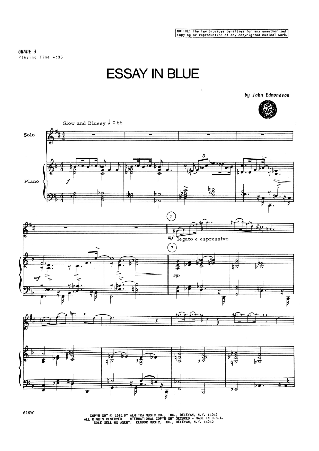Download John Edmondson Essay In Blue - Piano Accompaniment Sheet Music