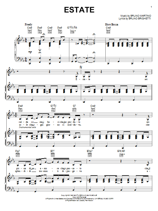 John Pizzarelli Estate sheet music notes printable PDF score