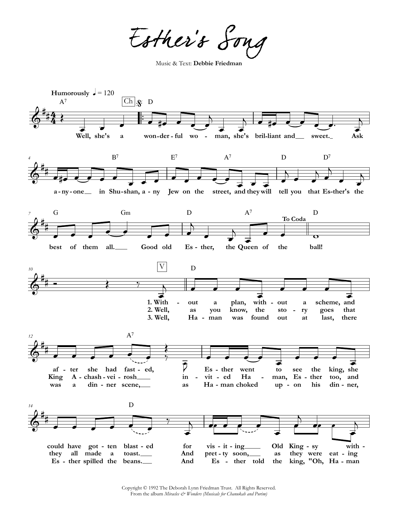 Download Debbie Friedman Esther's Song Sheet Music