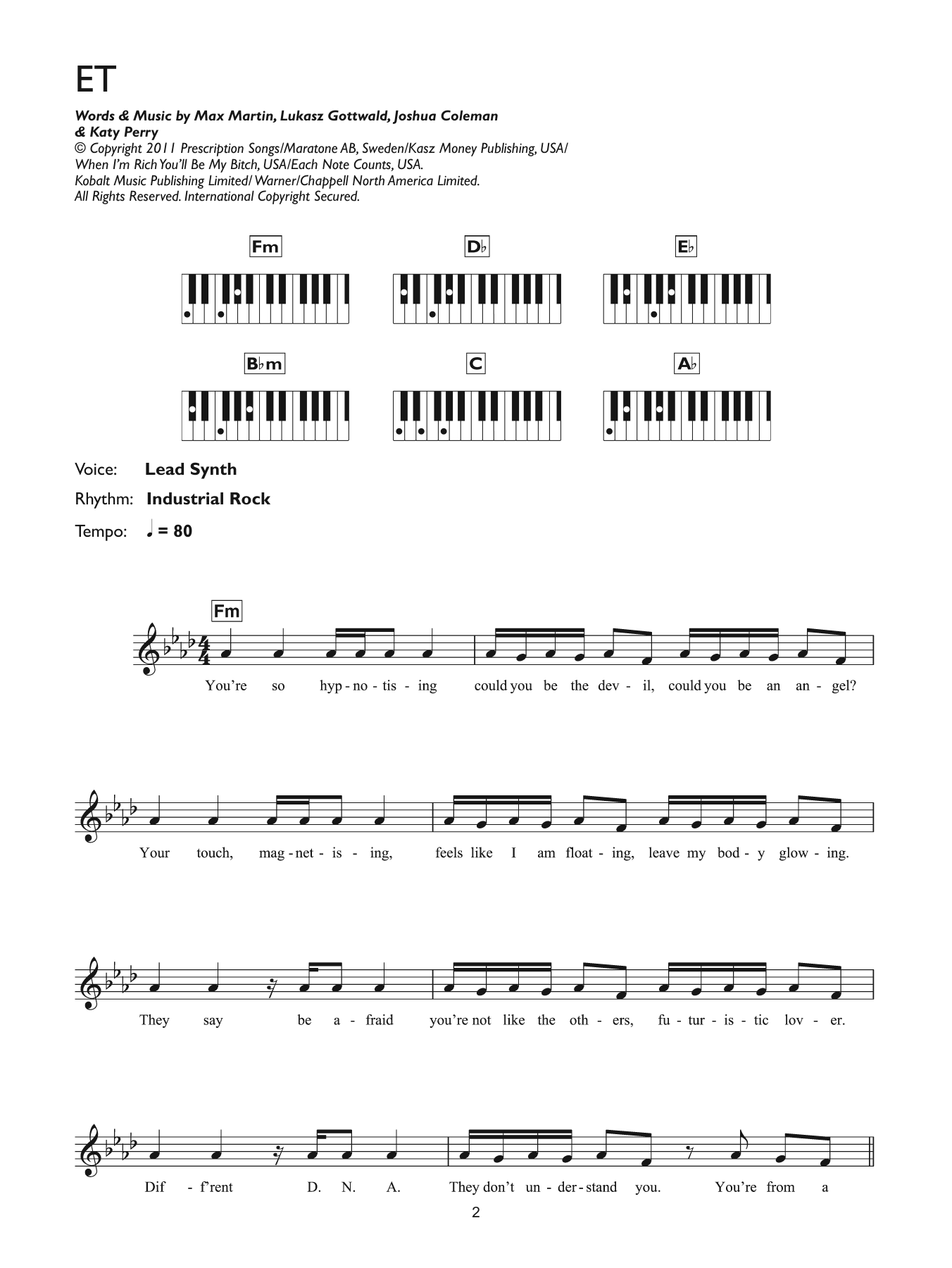 Download Katy Perry E.T. (featuring Kanye West) Sheet Music