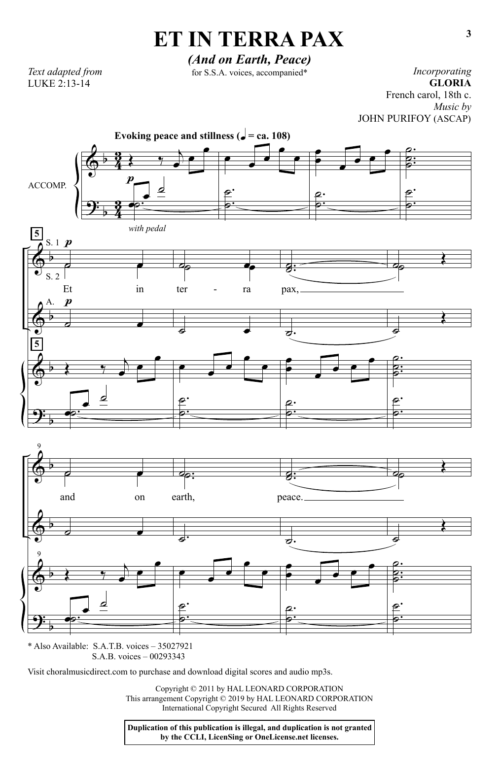 Download John Purifoy Et In Terra Pax (And On Earth, Peace) Sheet Music