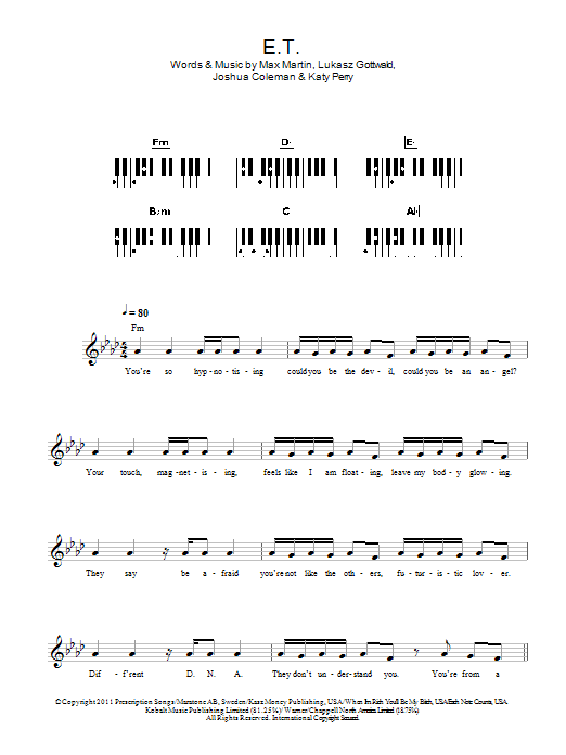 Download Katy Perry E.T. (feat. Kanye West) Sheet Music