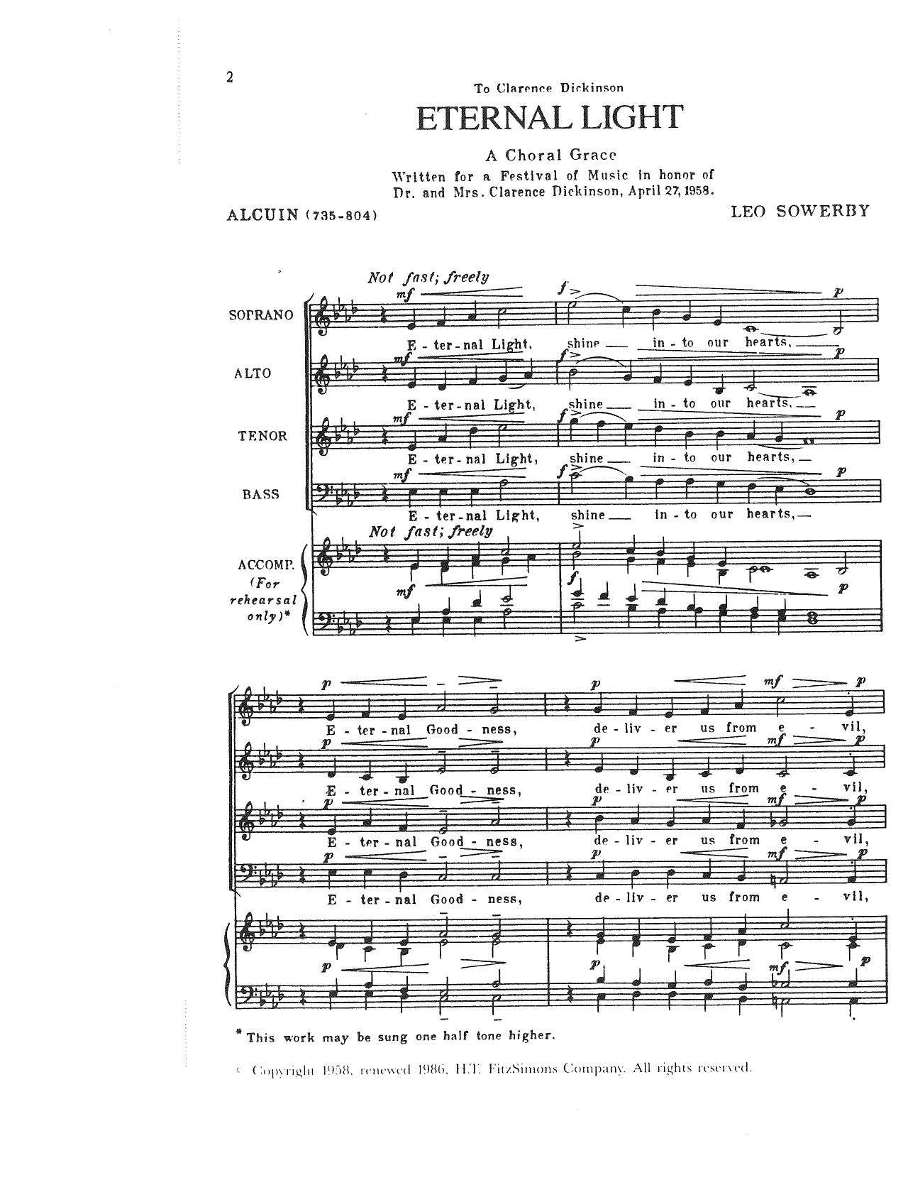 Leo Sowerby Eternal Light sheet music notes printable PDF score