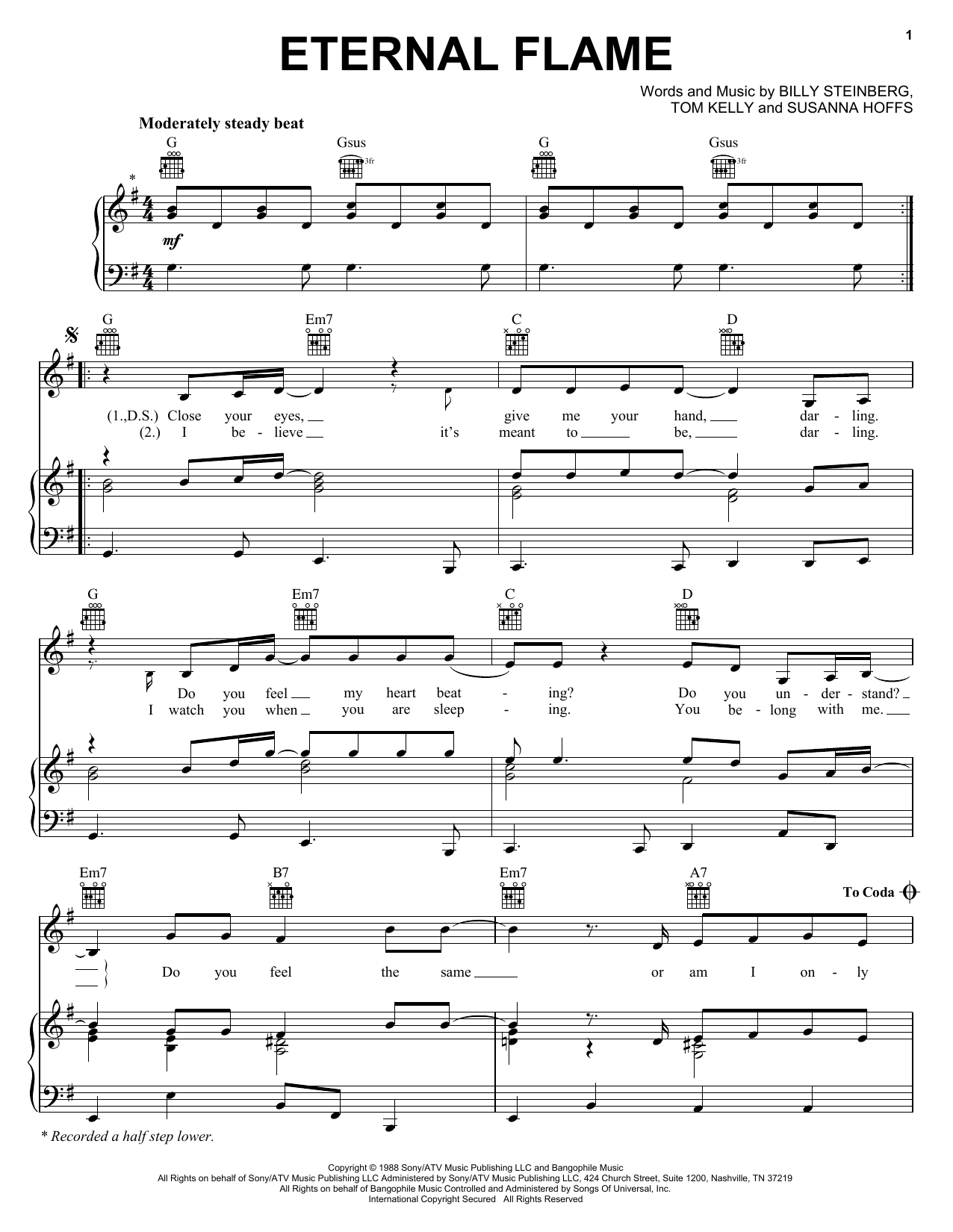 The Bangles Eternal Flame sheet music notes printable PDF score