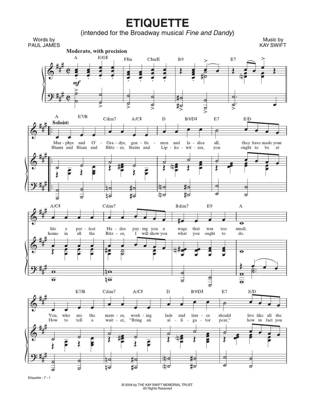 Download Kay Swift & Paul James Etiquette (from the musical Fine and Da Sheet Music