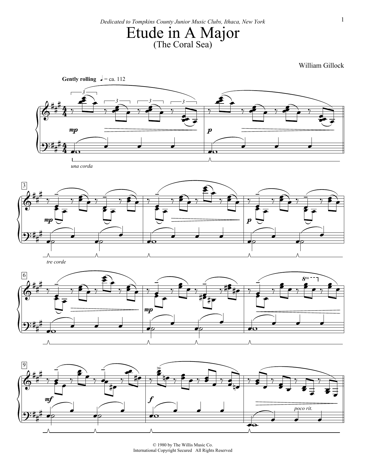 Download William Gillock Etude In A Major (The Coral Sea) Sheet Music