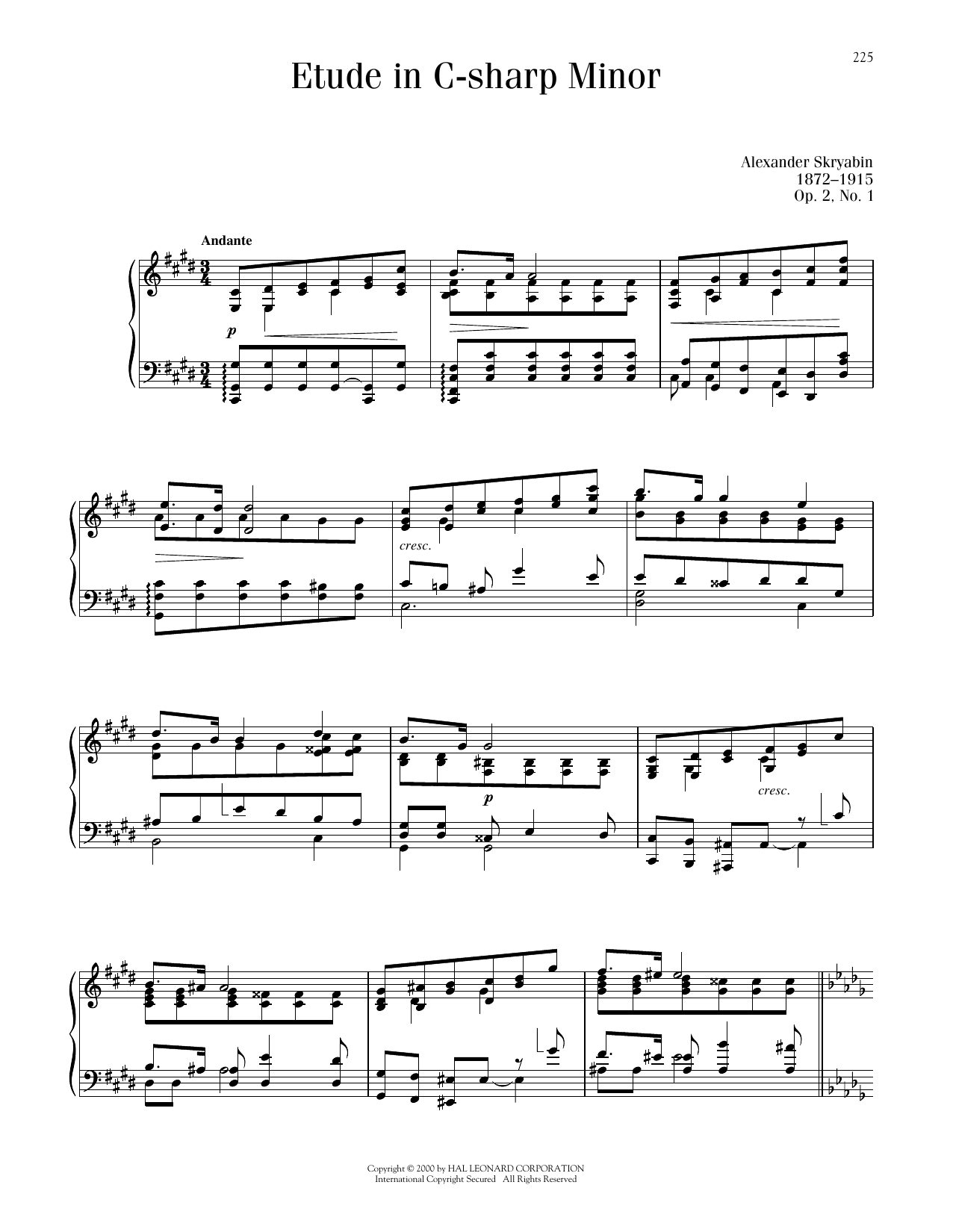 Alexandre Scriabin Etude In C# Minor, Op. 2, No. 1 sheet music notes printable PDF score