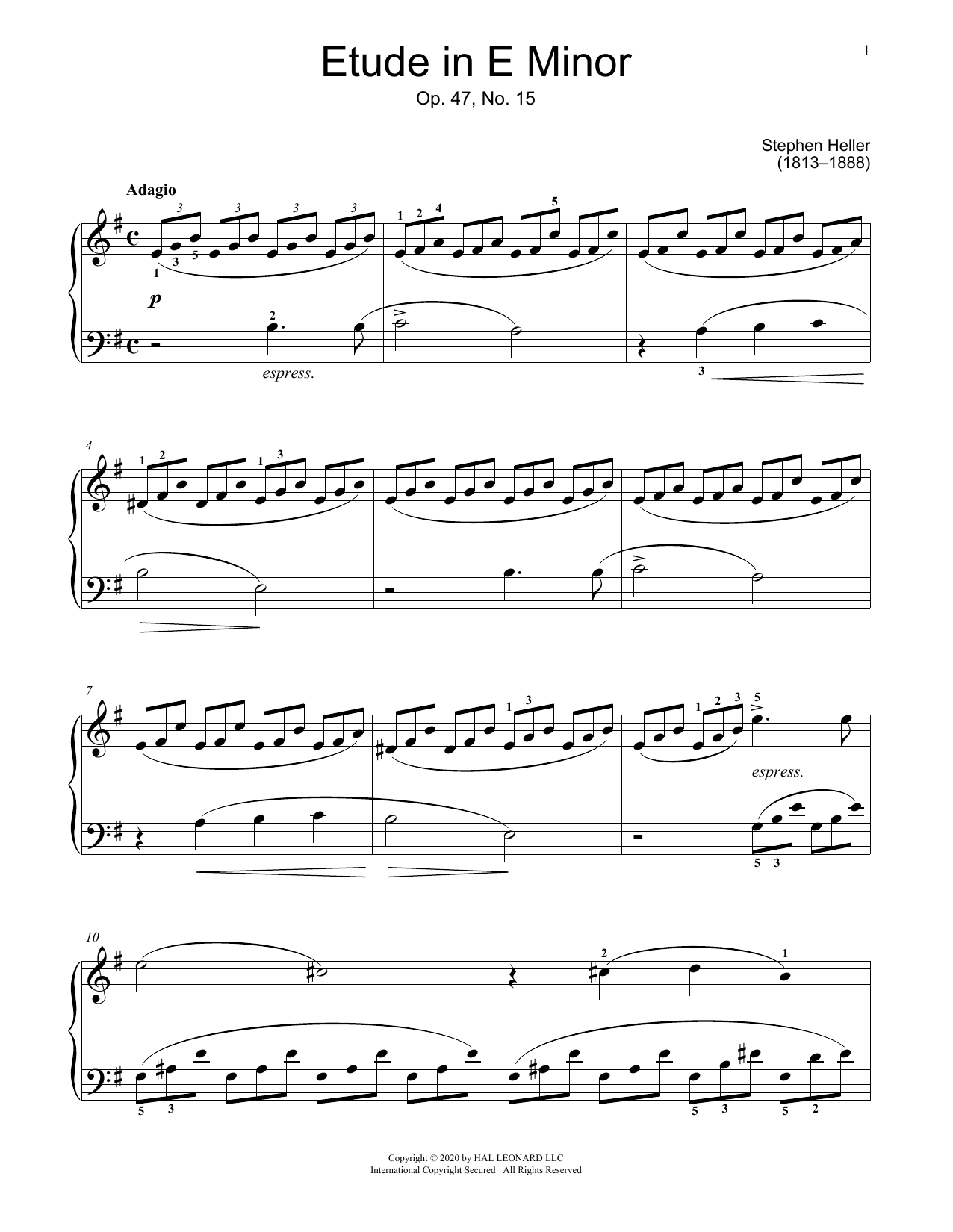 Download Stephen Heller Etude In E Minor, Op. 47, No. 15 Sheet Music
