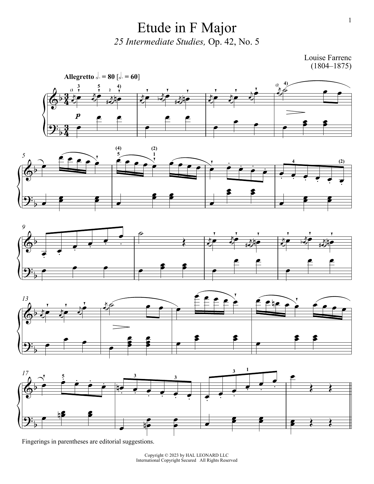 Download Louise Dumont Farrenc Etude in F Major Sheet Music
