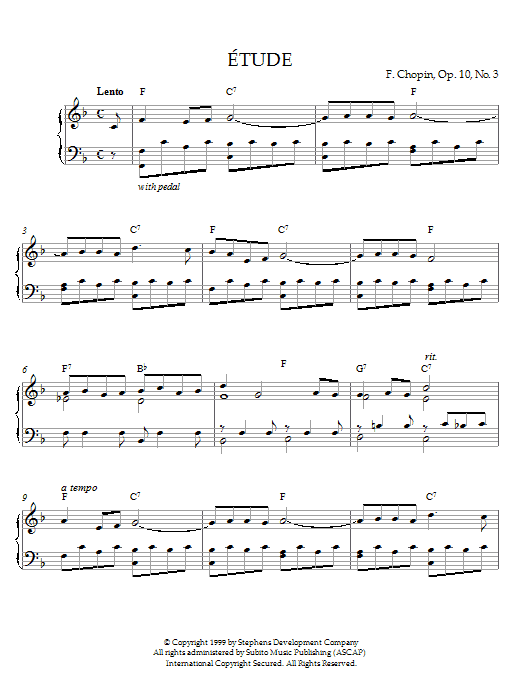 Download Frederic Chopin Etude In F Major, Op. 10, No. 3 (origin Sheet Music
