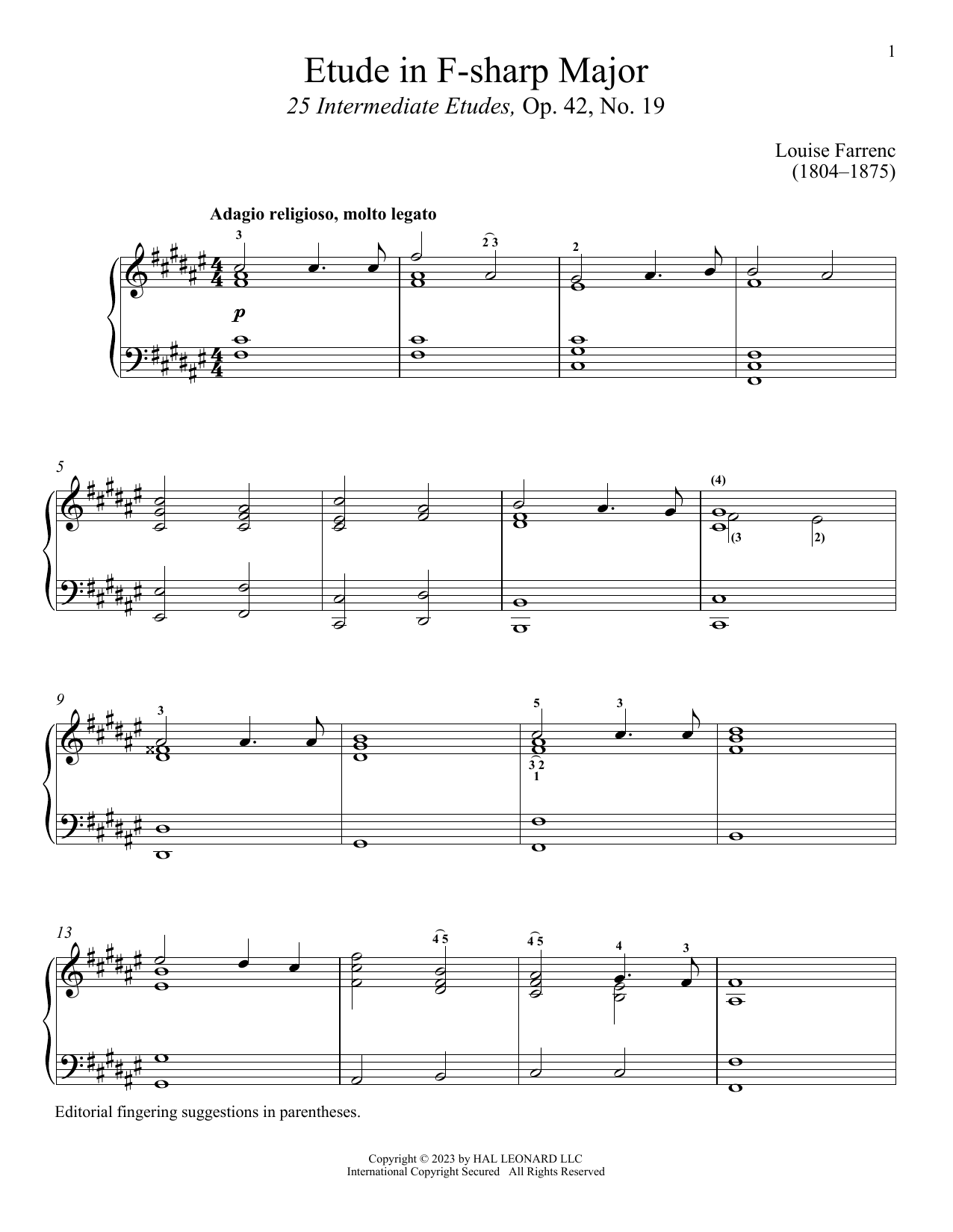 Download Louise Dumont Farrenc Etude in F-sharp Major Sheet Music