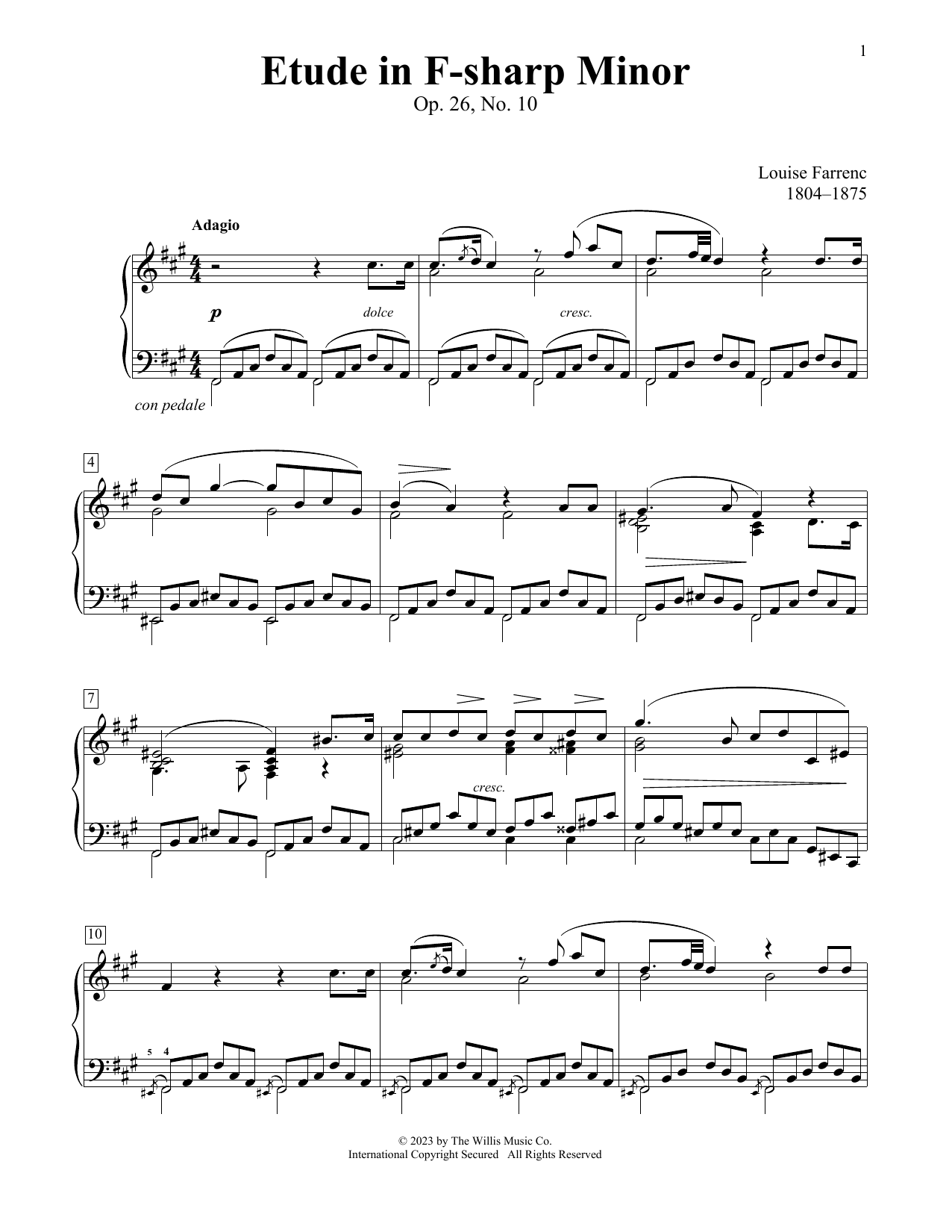 Louise Farrenc Etude In F-Sharp Minor, Op. 26, No. 10 sheet music notes printable PDF score