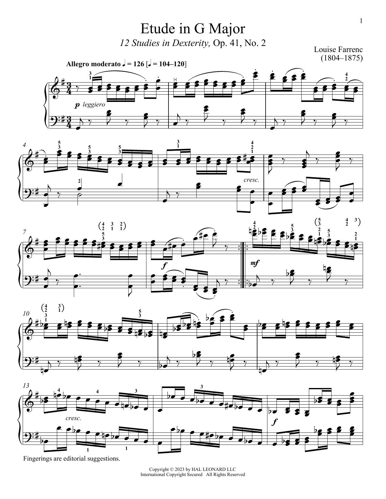 Download Louise Dumont Farrenc Etude in G Major Sheet Music