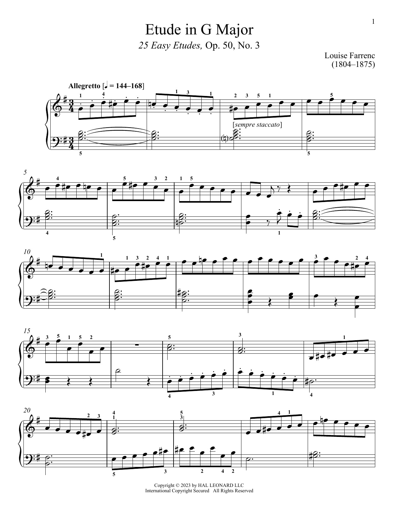 Download Louise Dumont Farrenc Etude in G Major Sheet Music