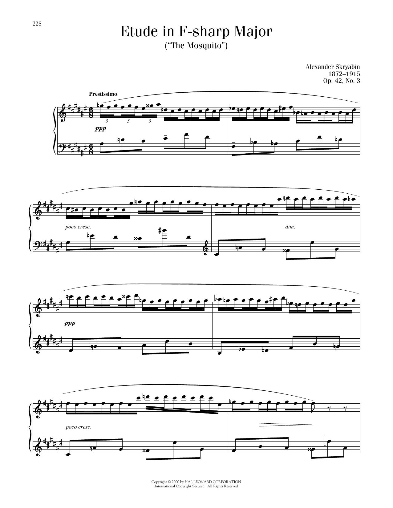 Alexander Scriabin Etude, Op. 42, No. 3 sheet music notes printable PDF score