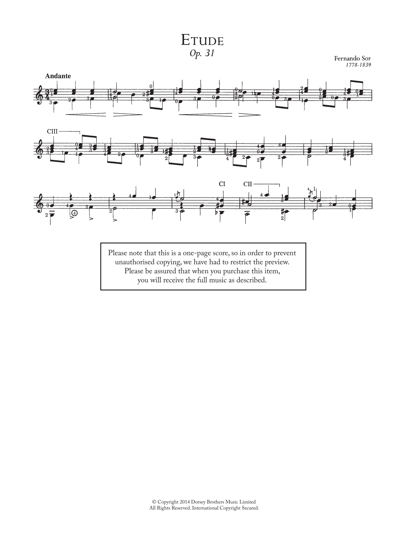 Download Fernando Sor Etude, Op.31 Sheet Music