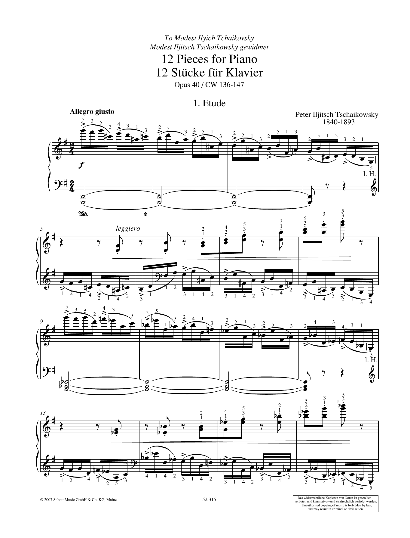 Download Pyotr Il'yich Tchaikovsky Etude Sheet Music