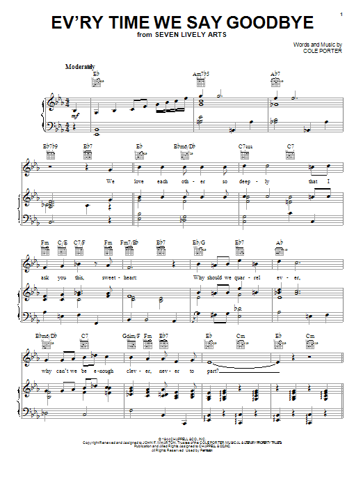 Cole Porter Ev'ry Time We Say Goodbye sheet music notes printable PDF score