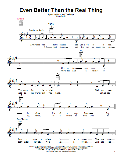 Download U2 Even Better Than The Real Thing Sheet Music