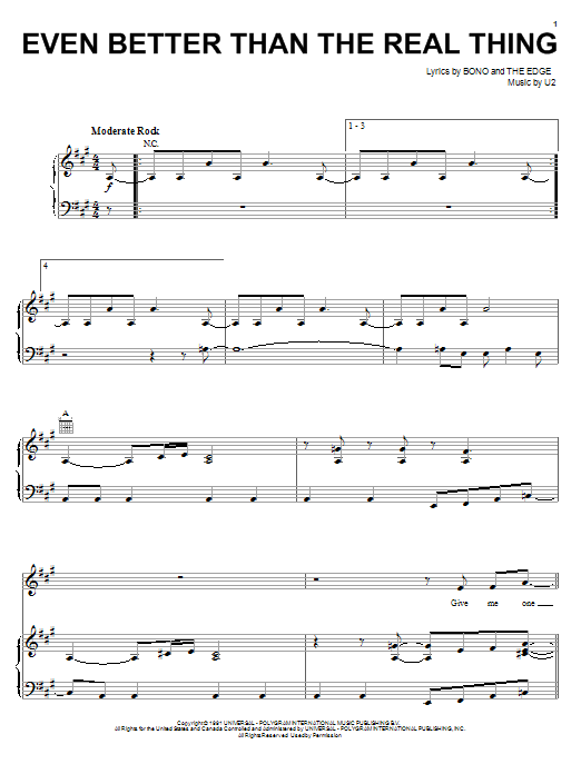Download U2 Even Better Than The Real Thing Sheet Music