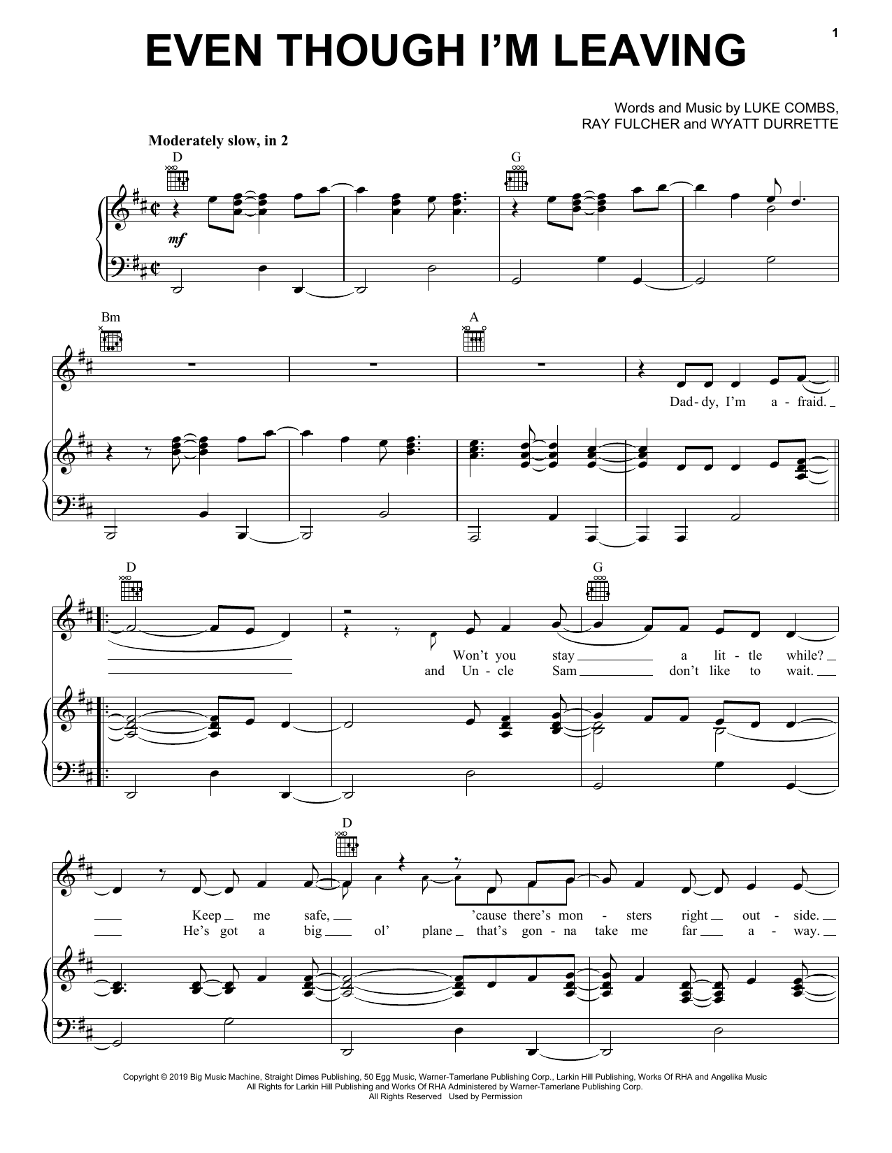 Download Luke Combs Even Though I'm Leaving Sheet Music