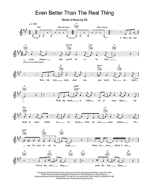 U2 Even Better Than The Real Thing sheet music notes printable PDF score