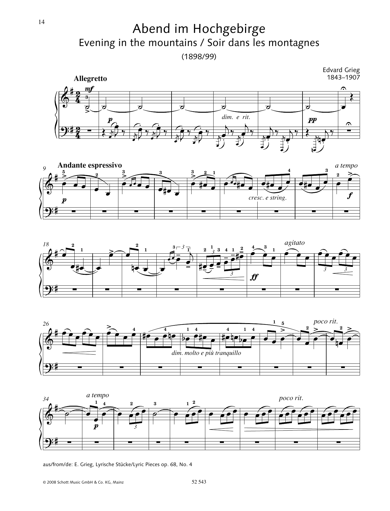 Download Edvard Grieg Evening in the mountains Sheet Music