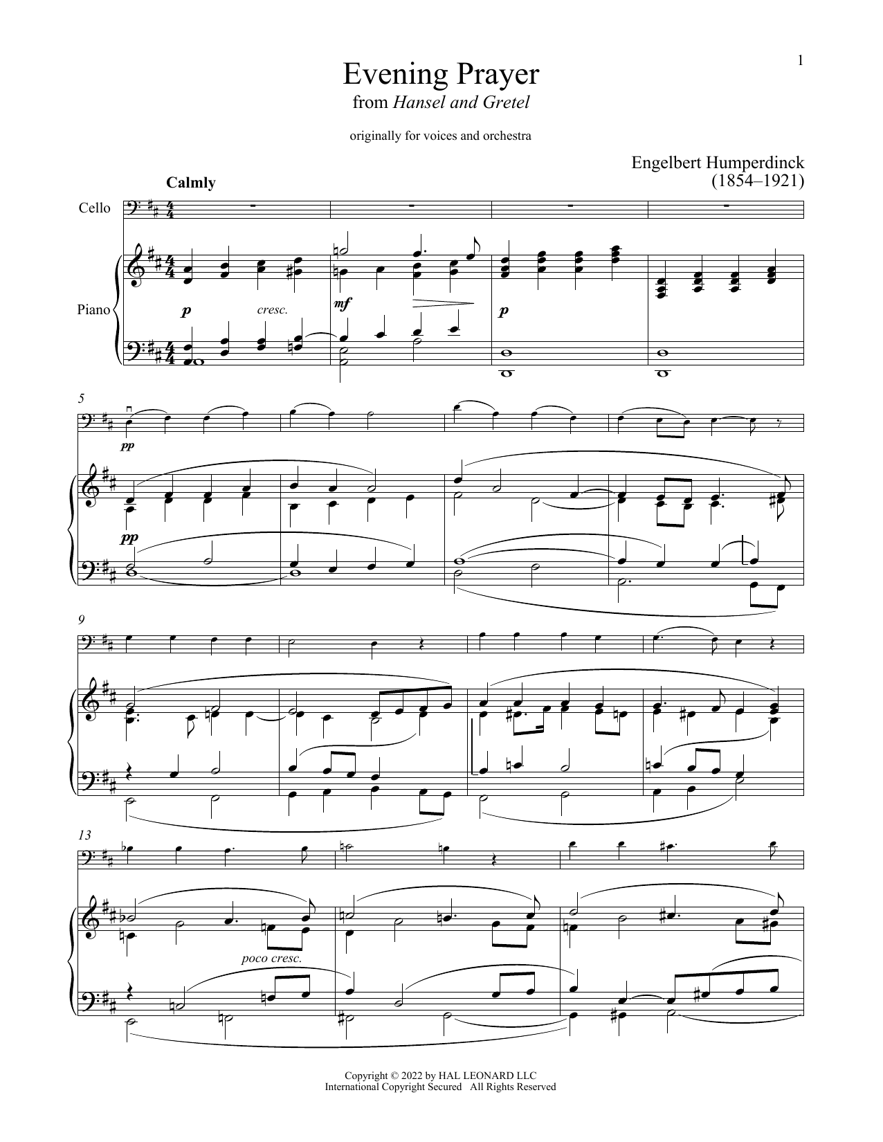 Download Engelbert Humperdinck Evening Prayer Sheet Music