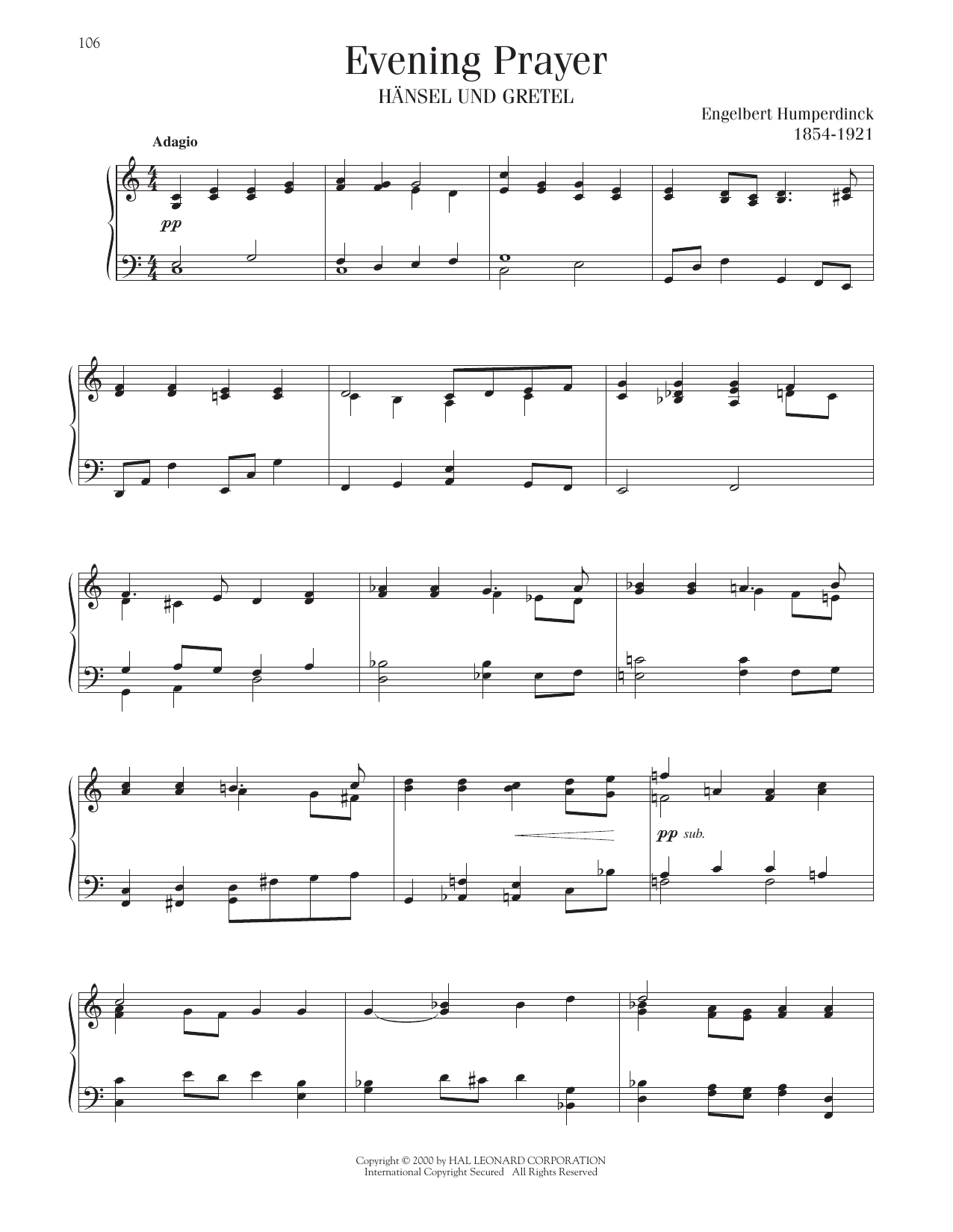 Engelbert Humperdinck Evening Prayer sheet music notes printable PDF score