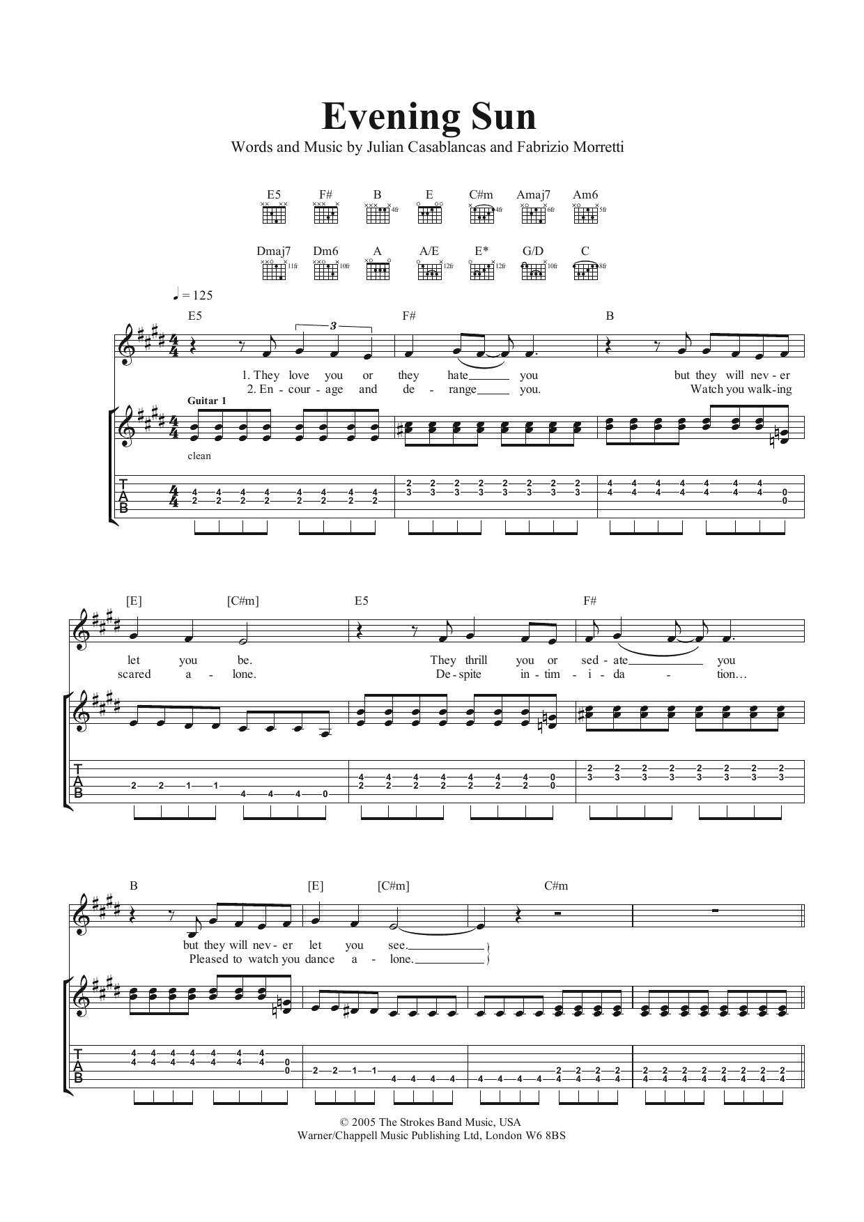 Download The Strokes Evening Sun Sheet Music