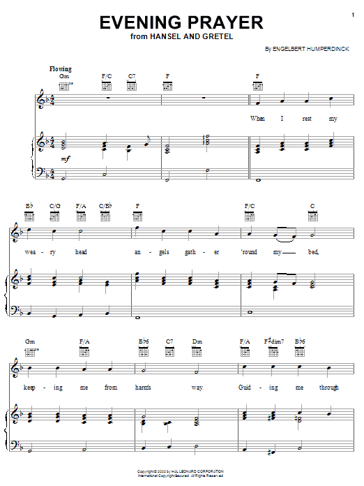 Engelbert Humperdinck (19th C) Evening Prayer sheet music notes printable PDF score