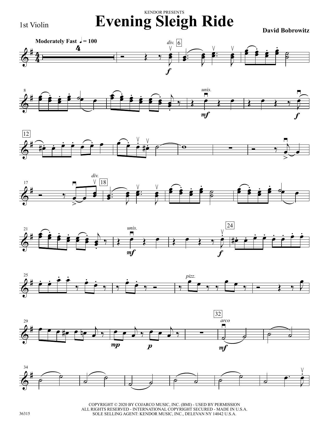 Download David Bobrowitz Evening Sleigh Ride - 1st Violin Sheet Music