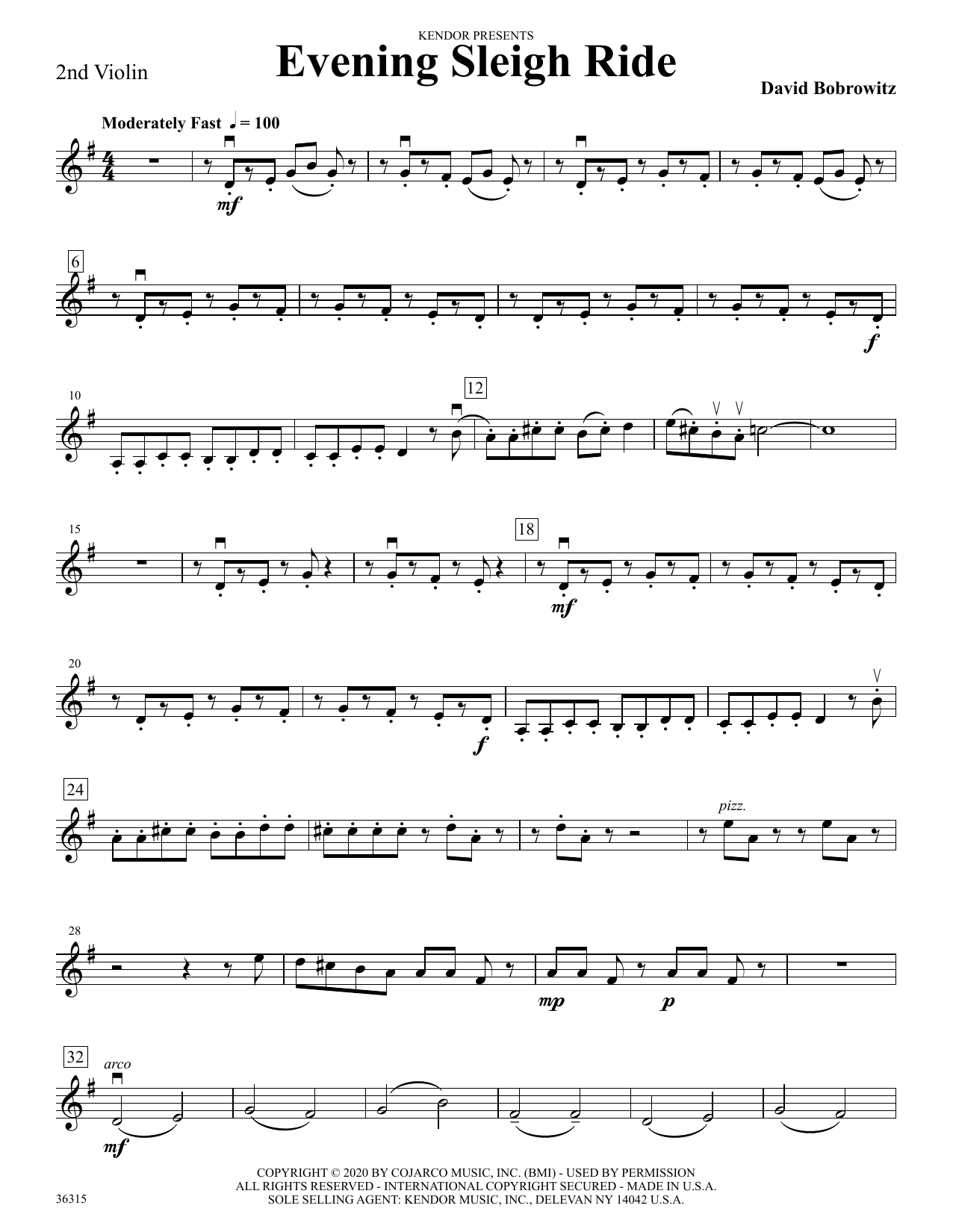 Download David Bobrowitz Evening Sleigh Ride - 2nd Violin Sheet Music