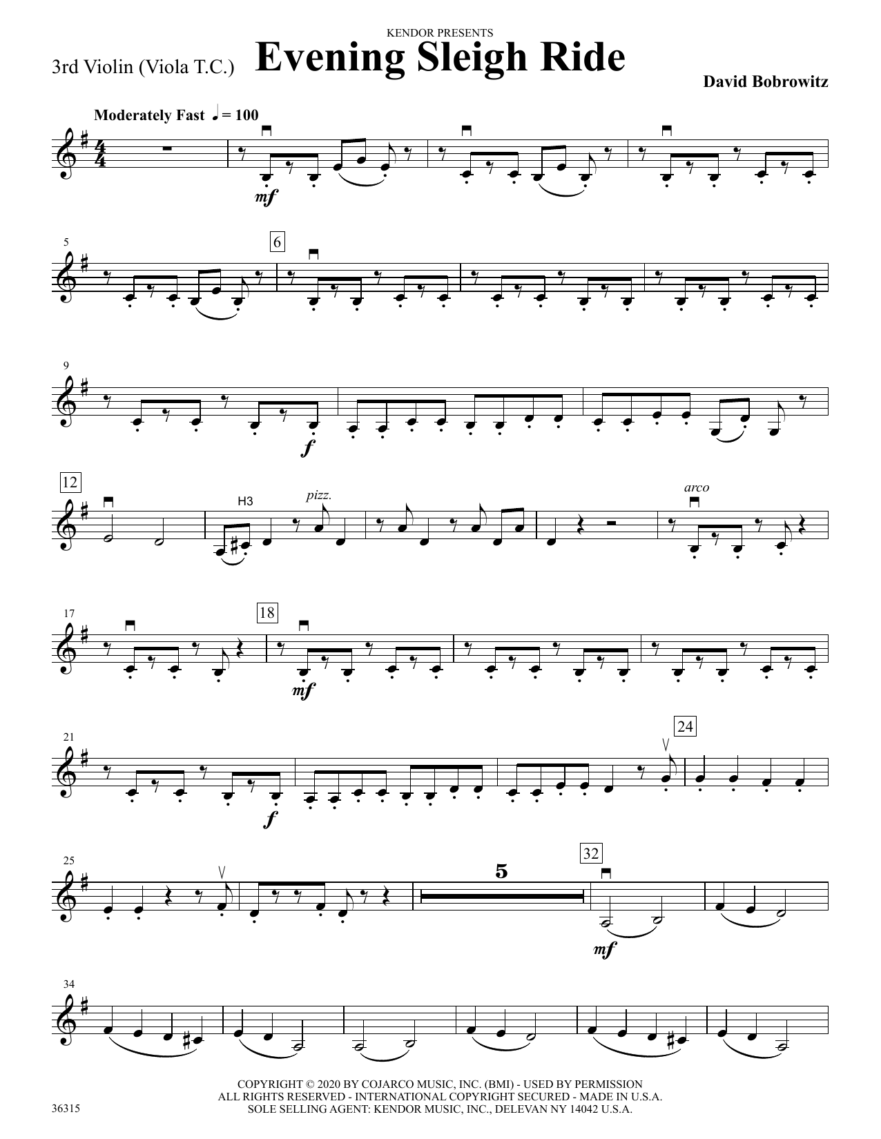 Download David Bobrowitz Evening Sleigh Ride - 3rd Violin Sheet Music
