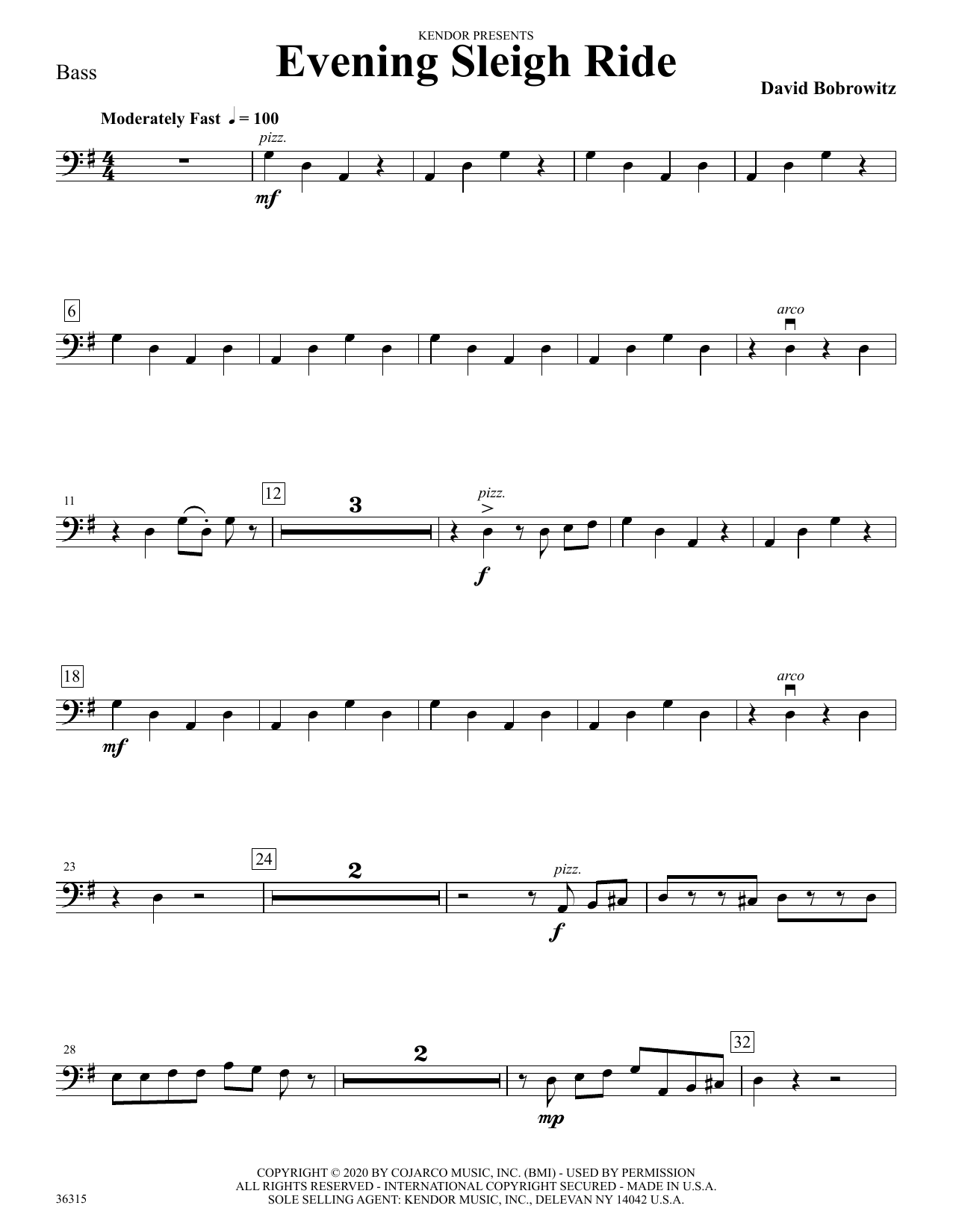 Download David Bobrowitz Evening Sleigh Ride - Bass Sheet Music