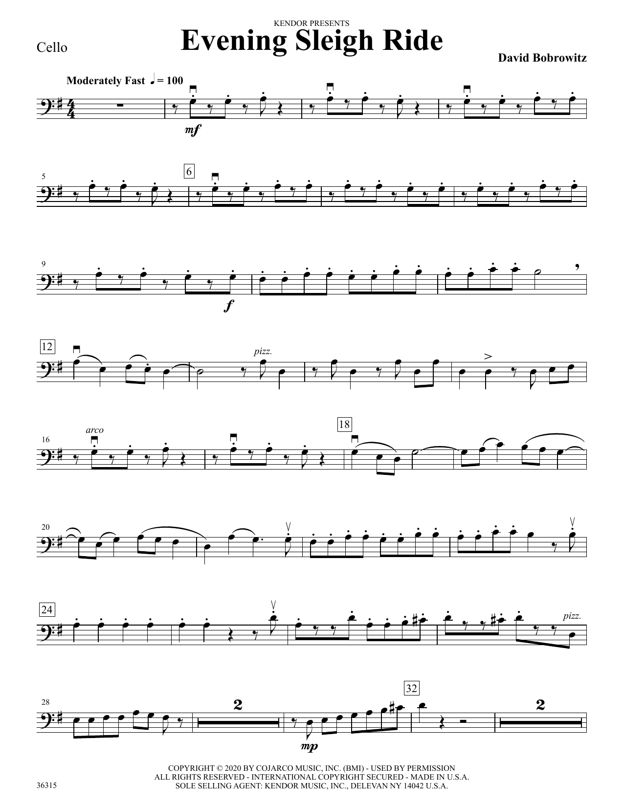 Download David Bobrowitz Evening Sleigh Ride - Cello Sheet Music