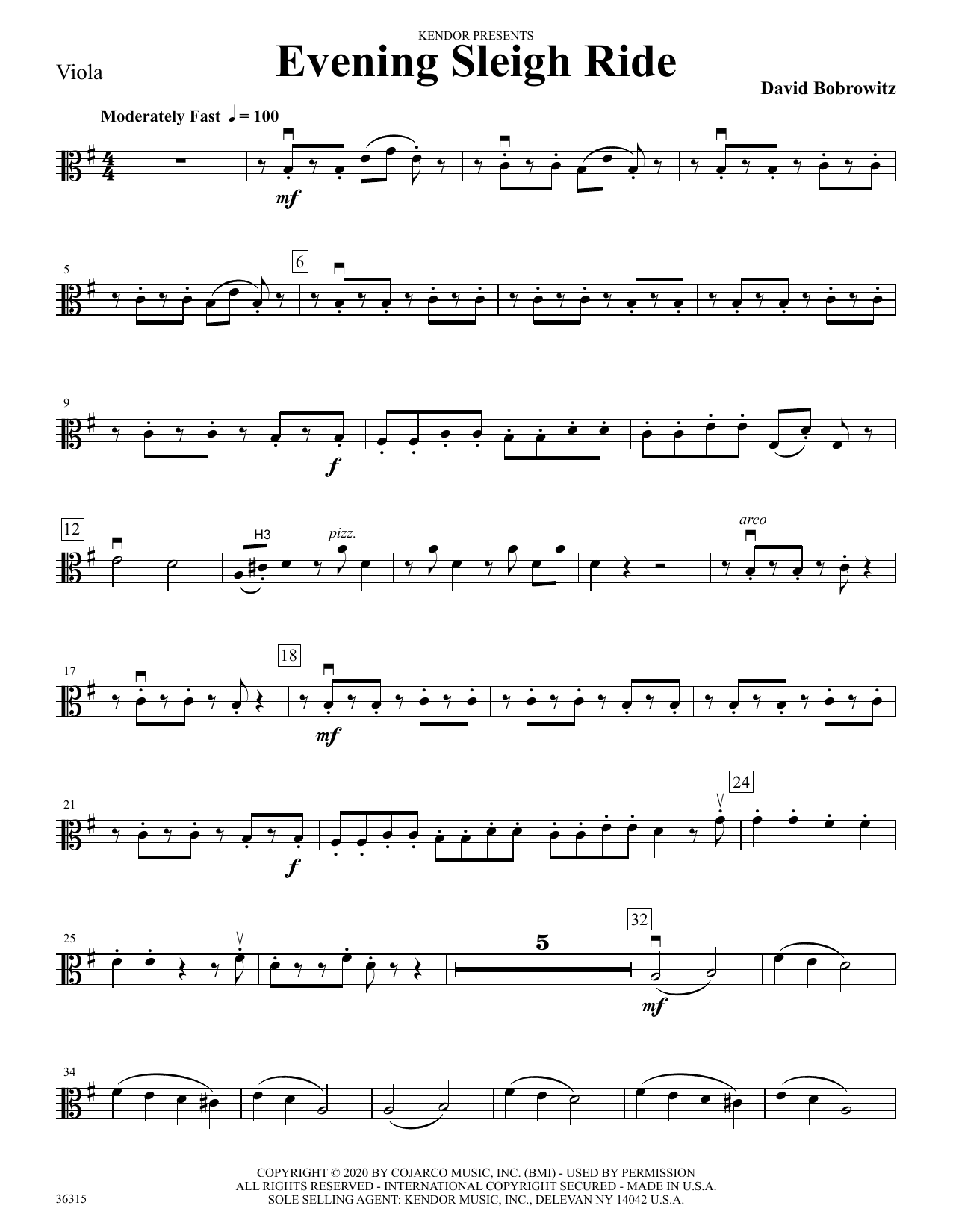 Download David Bobrowitz Evening Sleigh Ride - Viola Sheet Music