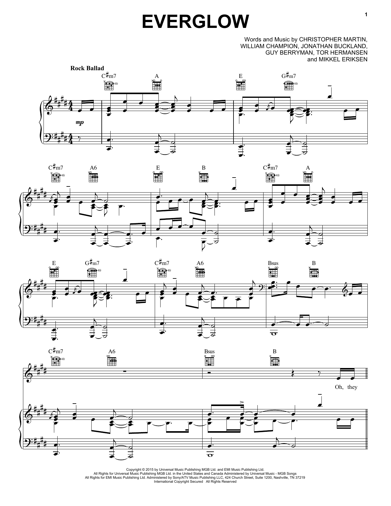 Download Coldplay Everglow Sheet Music