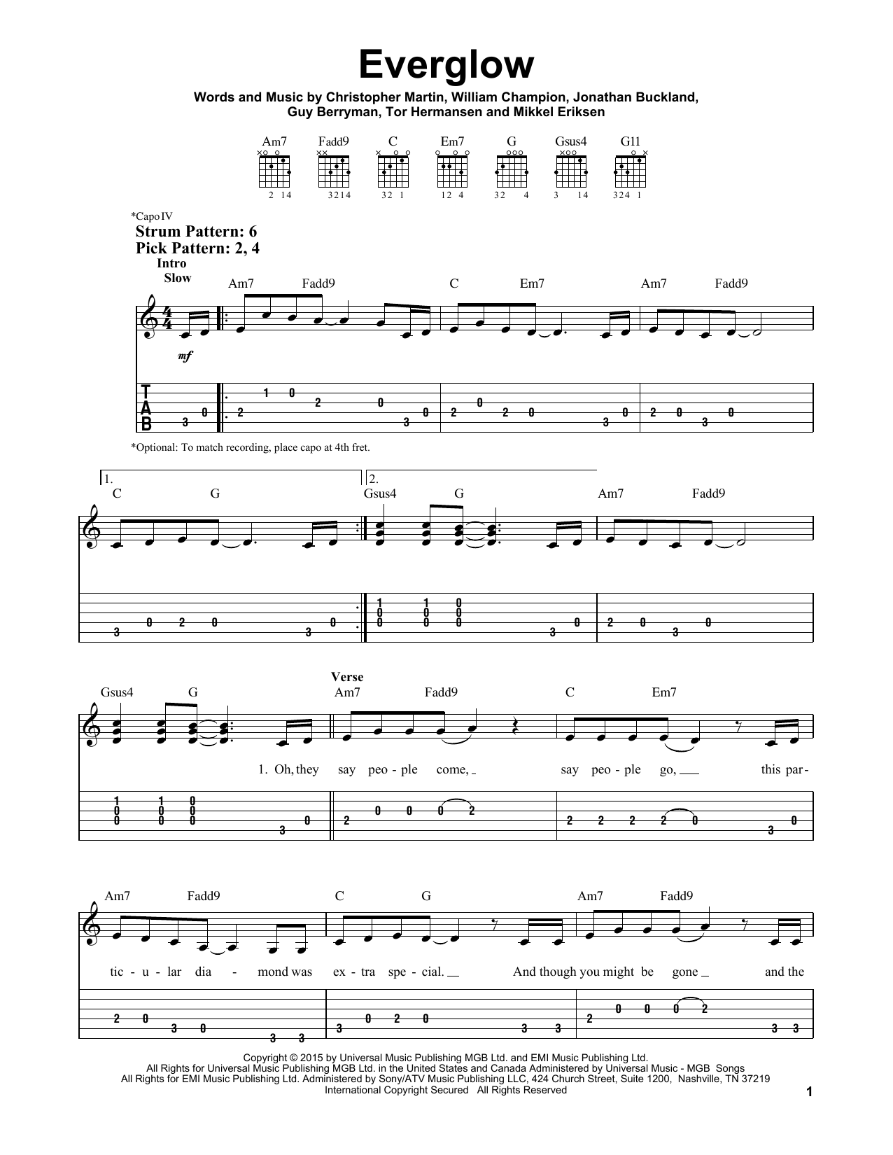 Download Coldplay Everglow Sheet Music