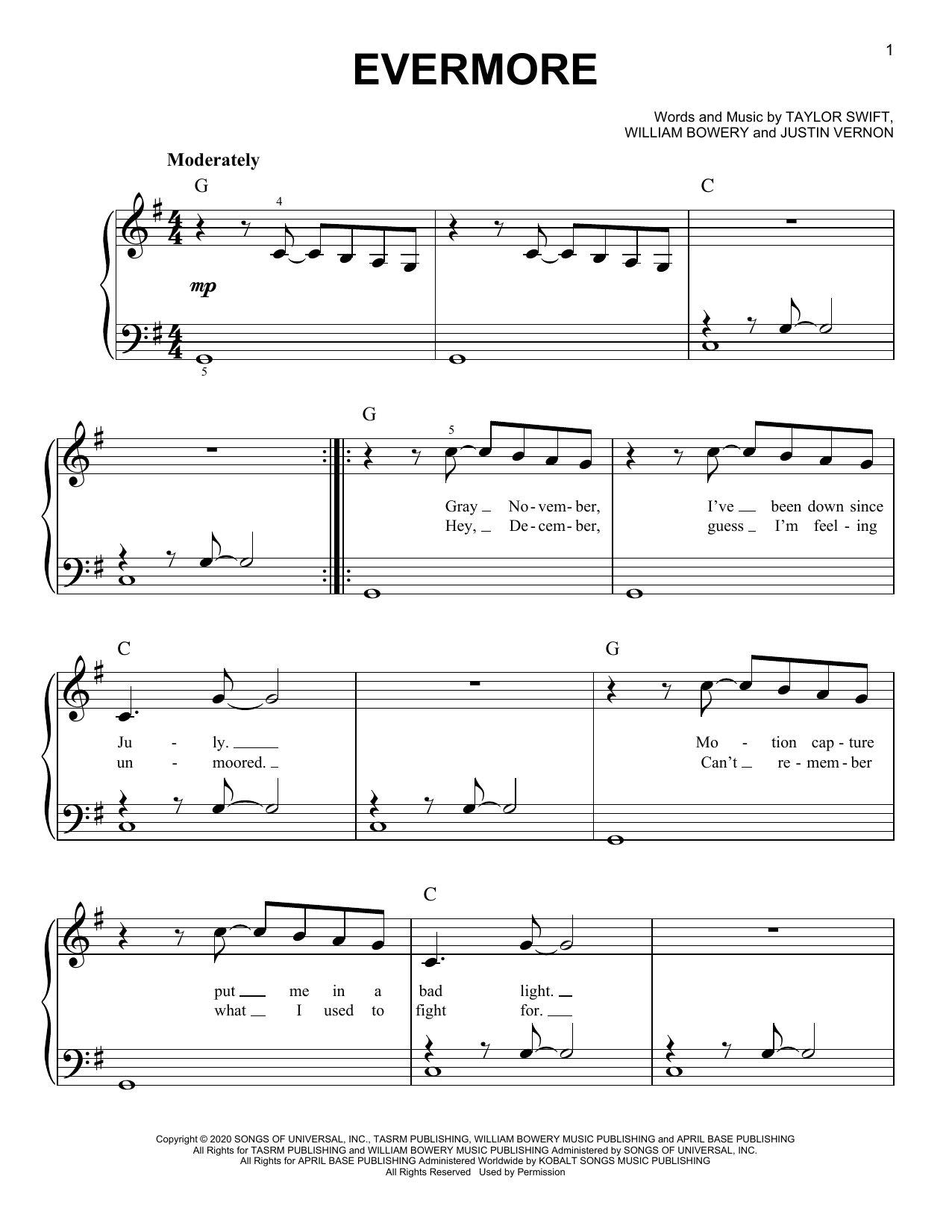 Download Taylor Swift evermore (feat. Bon Iver) Sheet Music