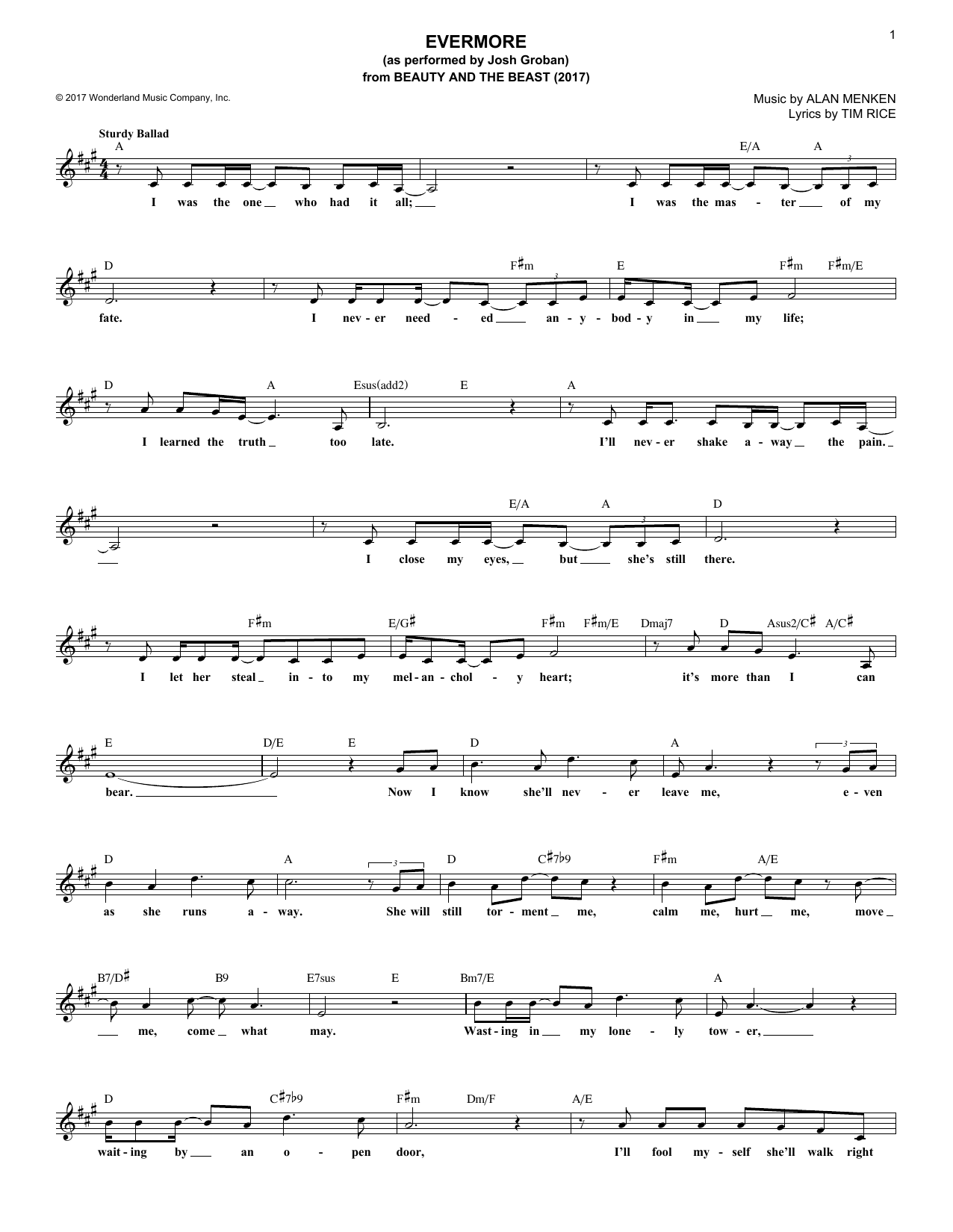 Download Alan Menken Evermore (from Beauty And The Beast) (2 Sheet Music