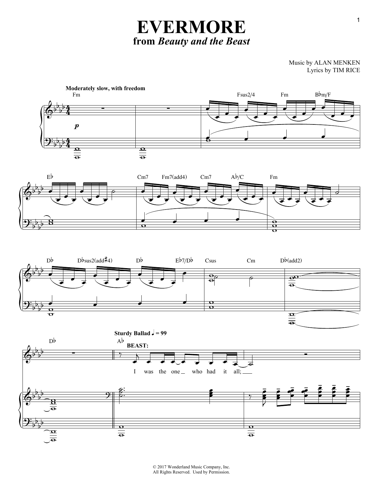 Download Alan Menken Evermore (from Beauty and the Beast) Sheet Music