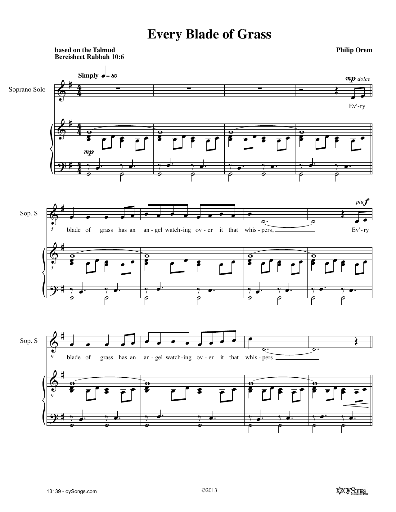 Download Philip Orem Every Blade Of Grass Sheet Music