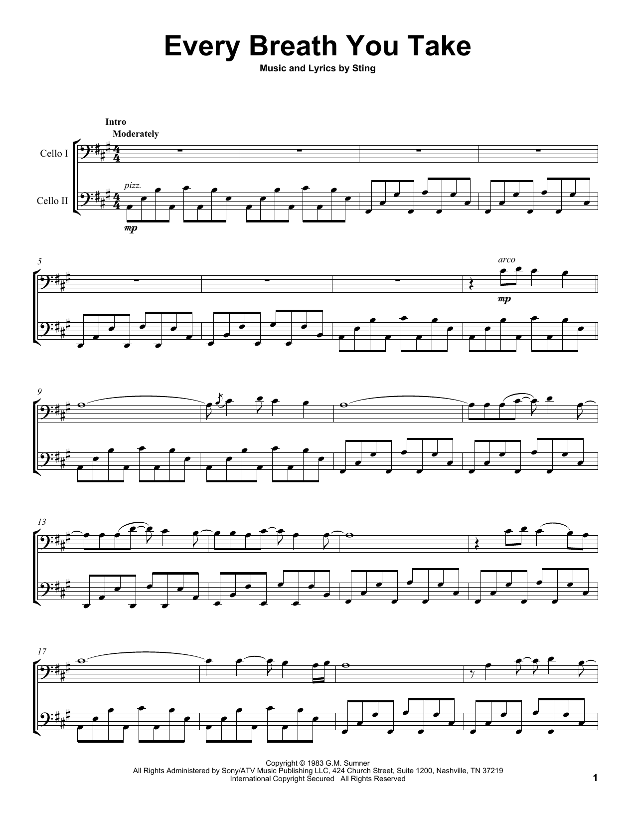 Download 2Cellos Every Breath You Take Sheet Music