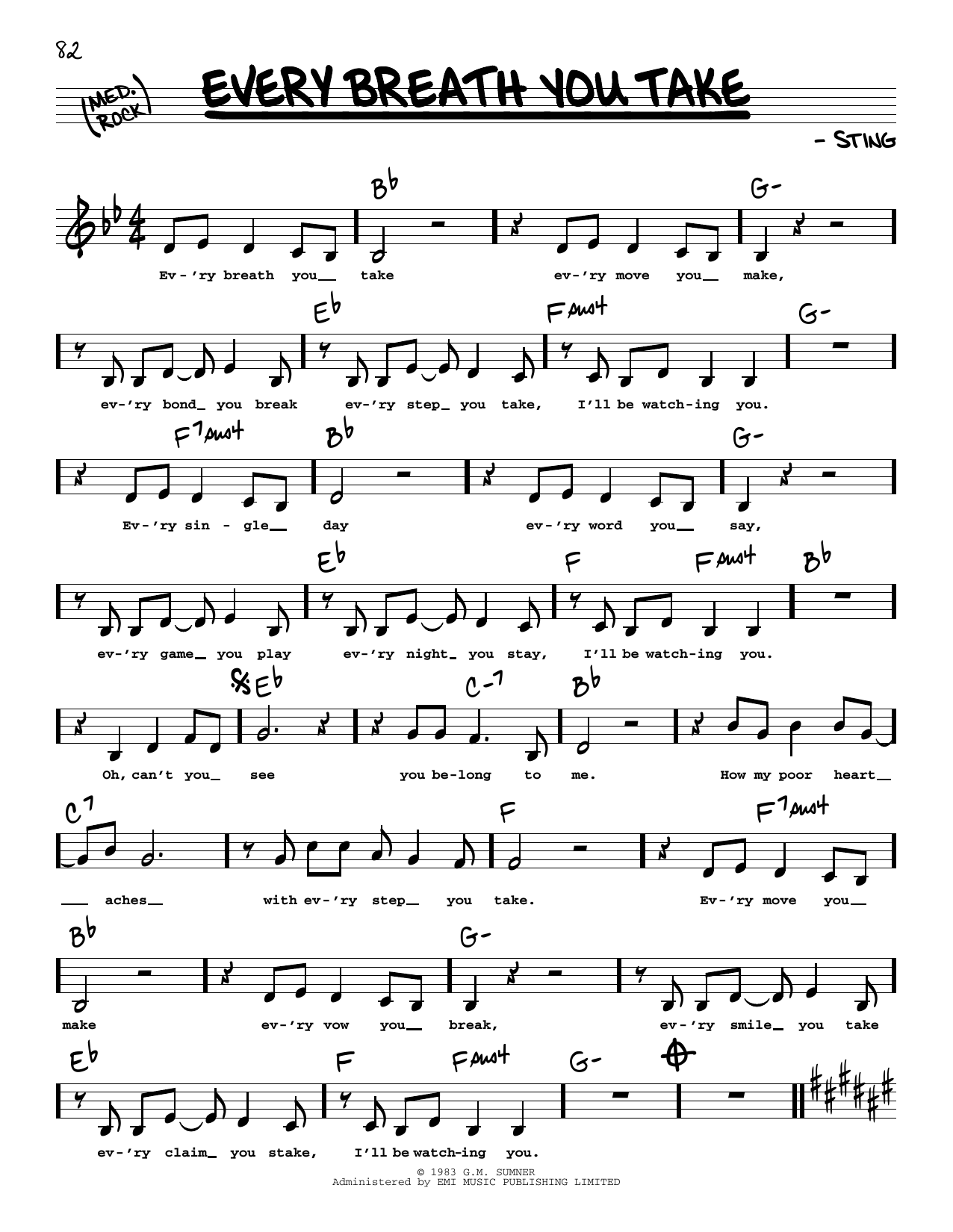 The Police Every Breath You Take (Low Voice) sheet music notes printable PDF score