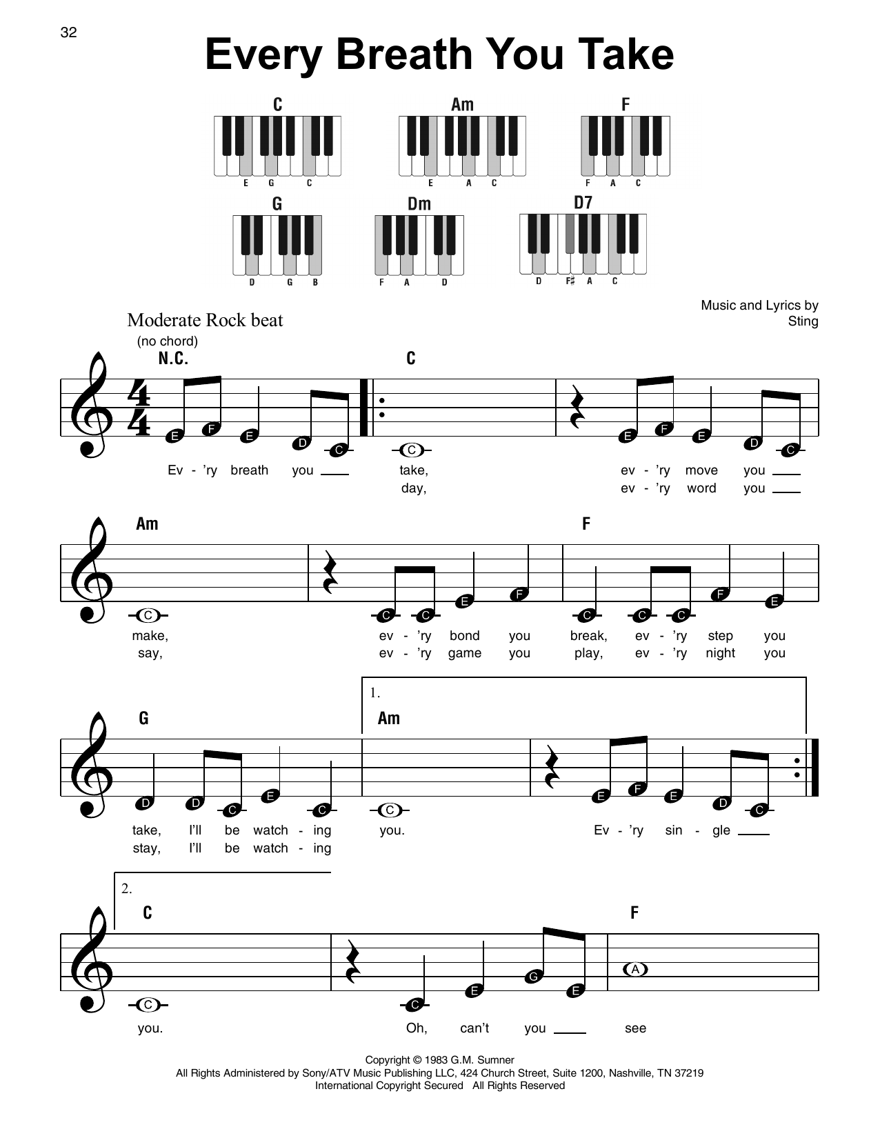 Download The Police Every Breath You Take Sheet Music