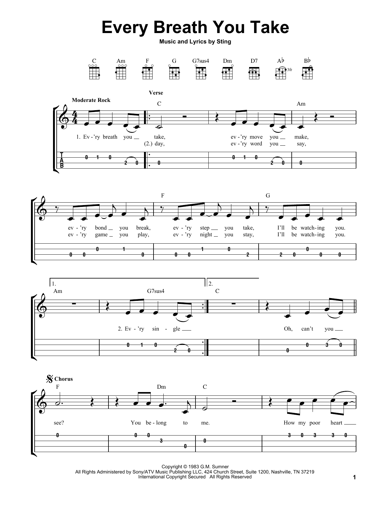 Download The Police Every Breath You Take Sheet Music