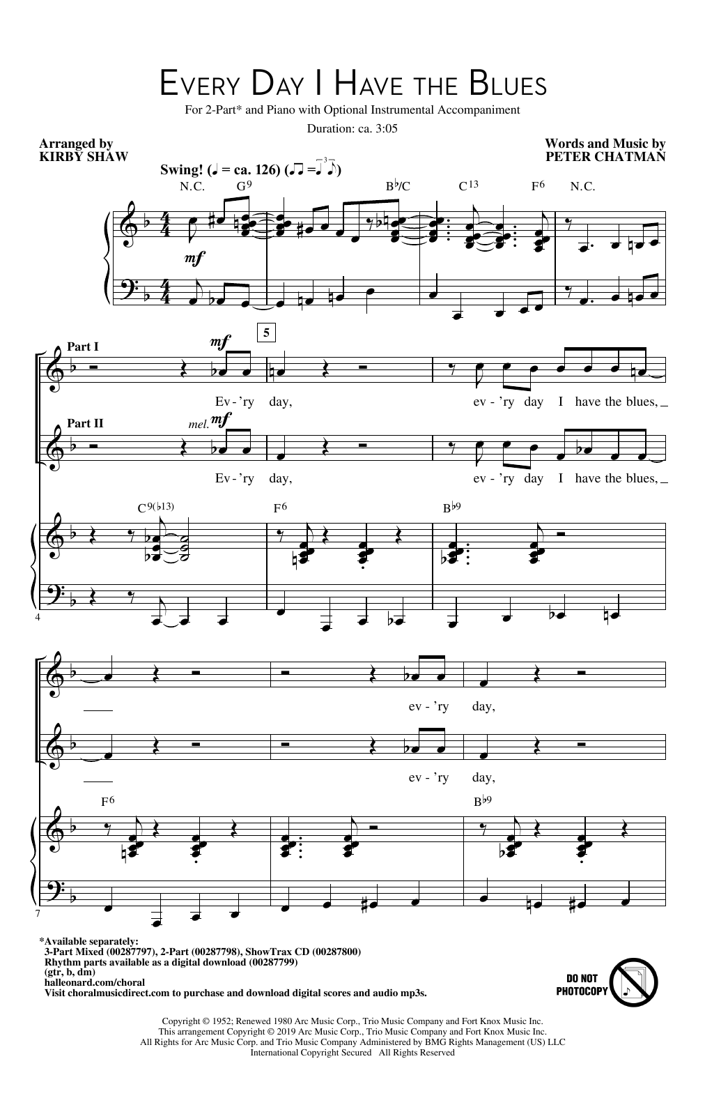 Download Peter Chatman Every Day I Have The Blues (arr. Kirby Sheet Music