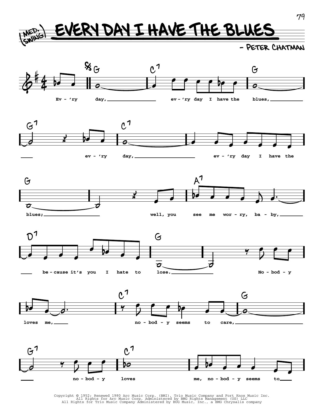 B.B. King Every Day I Have The Blues (Low Voice) sheet music notes printable PDF score