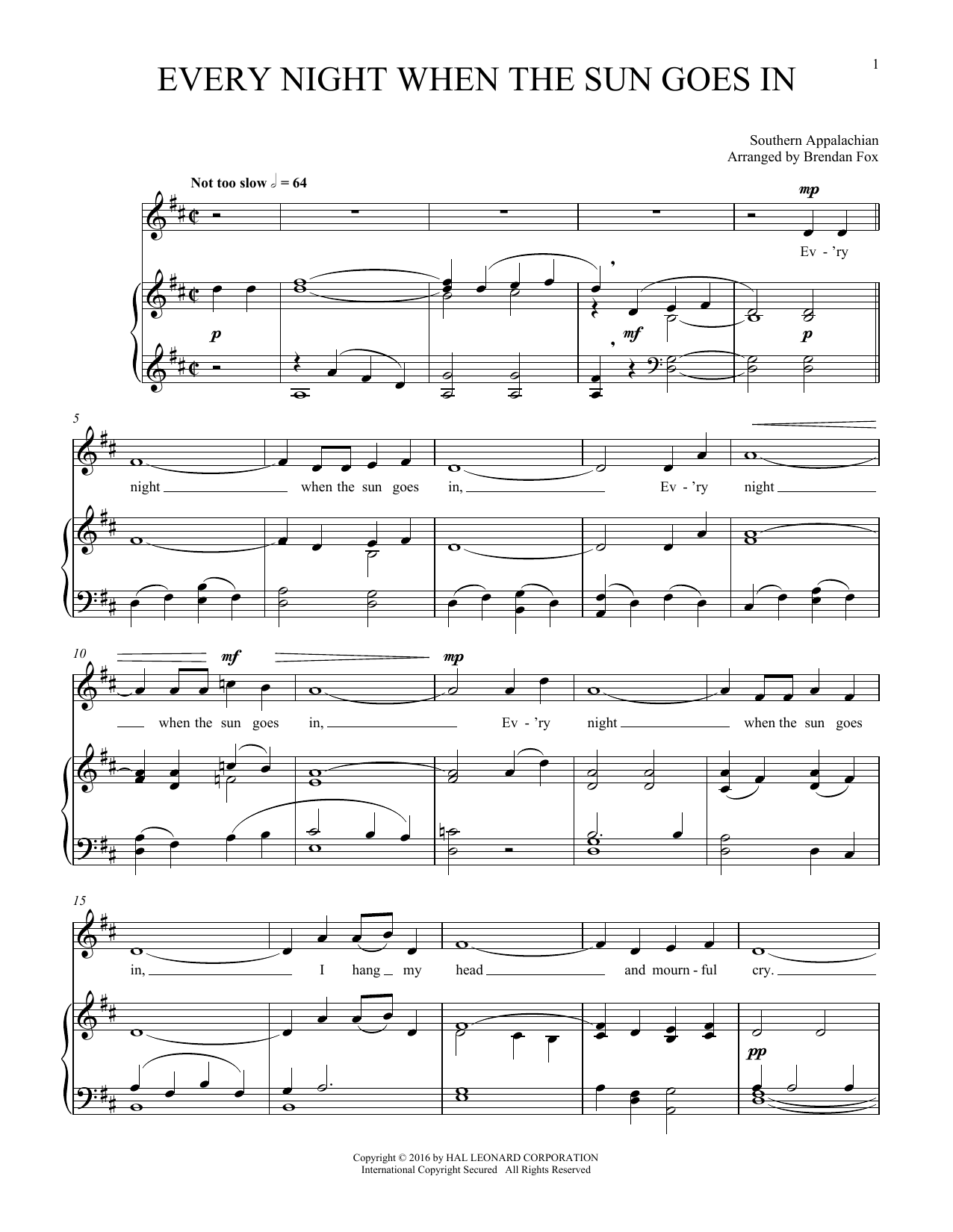Download Traditional Every Night When The Sun Goes Down Sheet Music